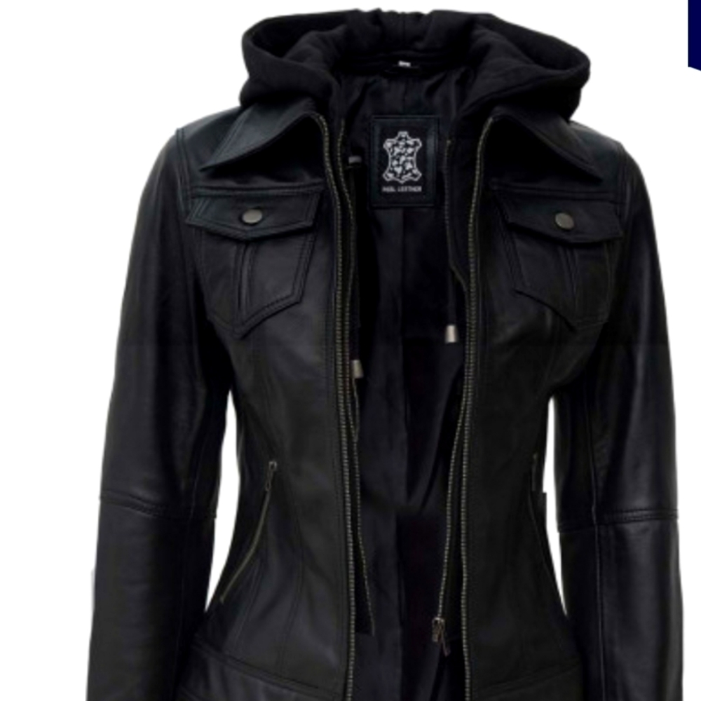 Celeste black leather bomber jacket